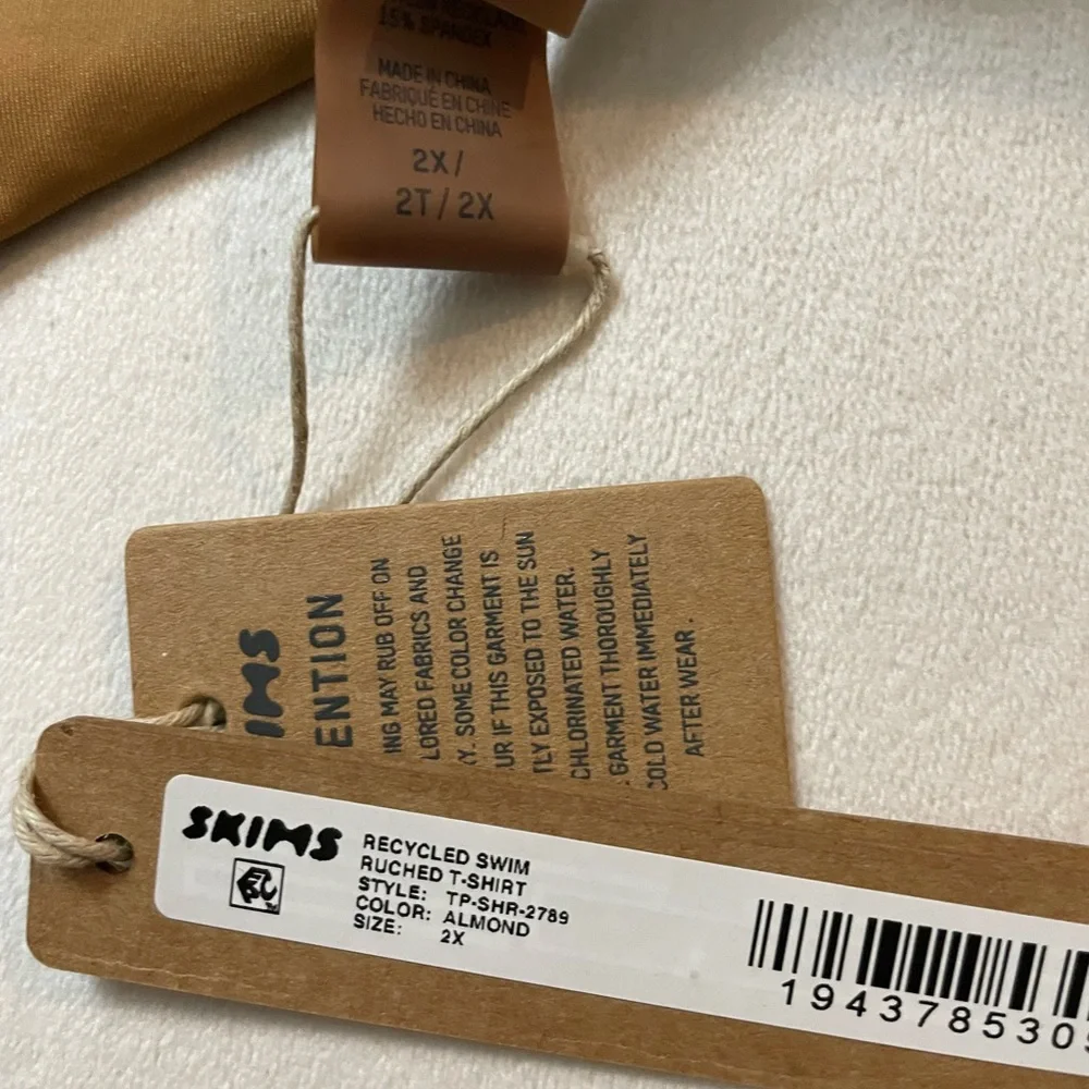 NWT 2pc Skim Swimsuit Rushed T-Shirt & Bikini String Tie Bottoms Almond Size 2X